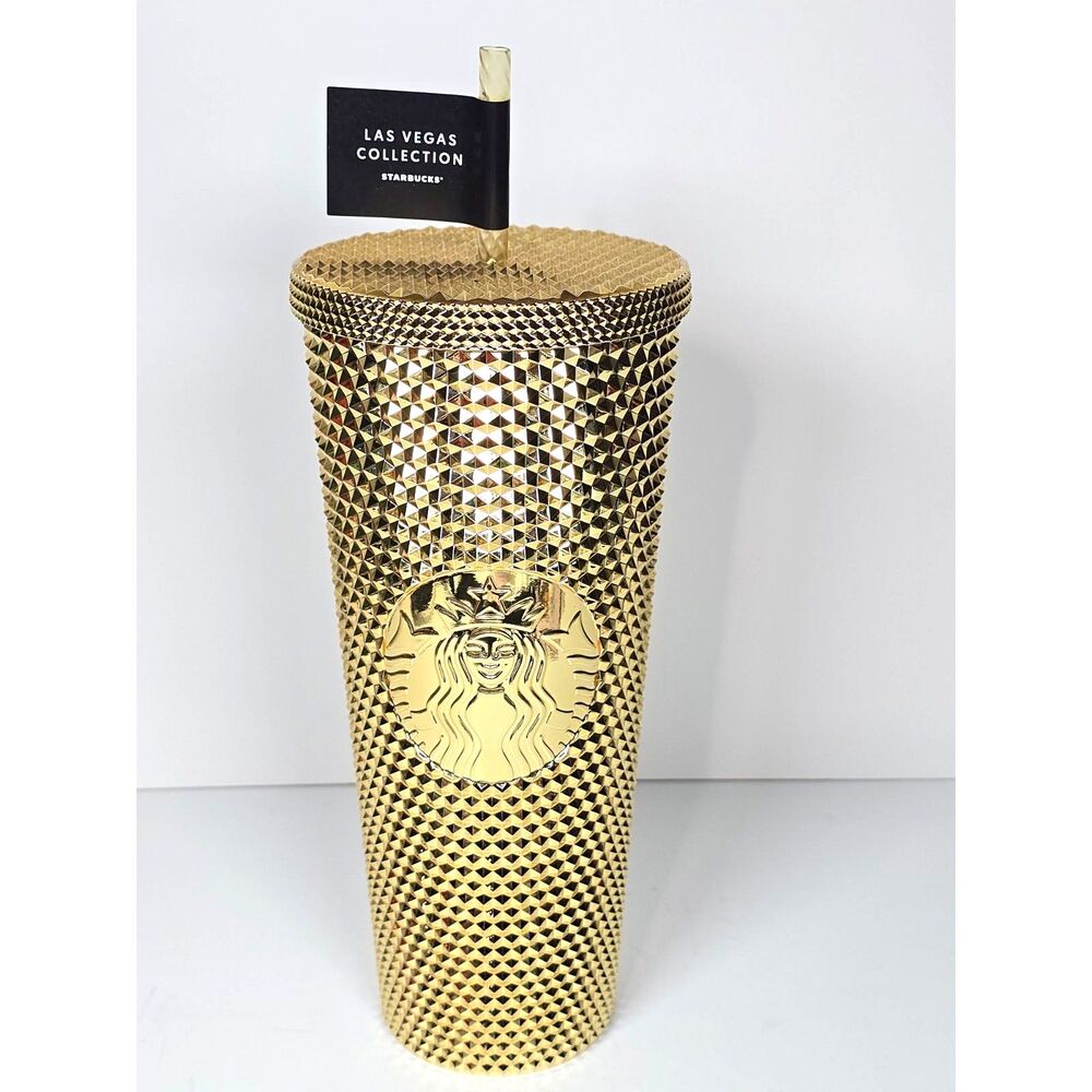 Starbucks Las Vegas Collection Gold Studded Tumbler 24 oz Venti Cold Cup Straw